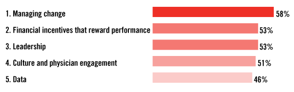 Chart with top five transformation healthcare concerns by percentage